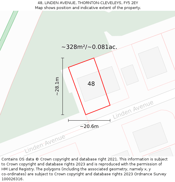 48, LINDEN AVENUE, THORNTON-CLEVELEYS, FY5 2EY: Plot and title map