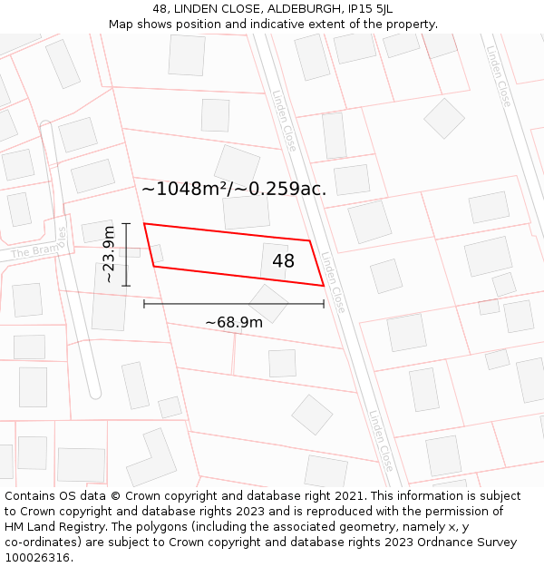 48, LINDEN CLOSE, ALDEBURGH, IP15 5JL: Plot and title map