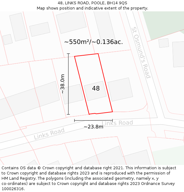 48, LINKS ROAD, POOLE, BH14 9QS: Plot and title map