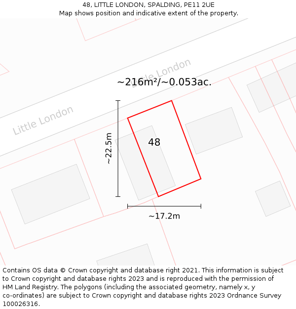 48, LITTLE LONDON, SPALDING, PE11 2UE: Plot and title map