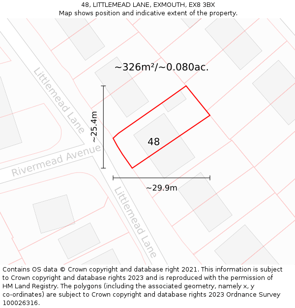 48, LITTLEMEAD LANE, EXMOUTH, EX8 3BX: Plot and title map