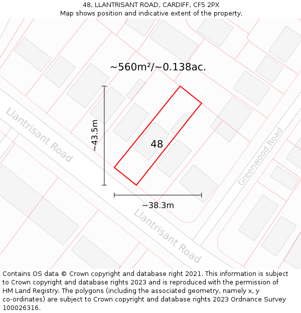 48, LLANTRISANT ROAD, CARDIFF, CF5 2PX: Plot and title map
