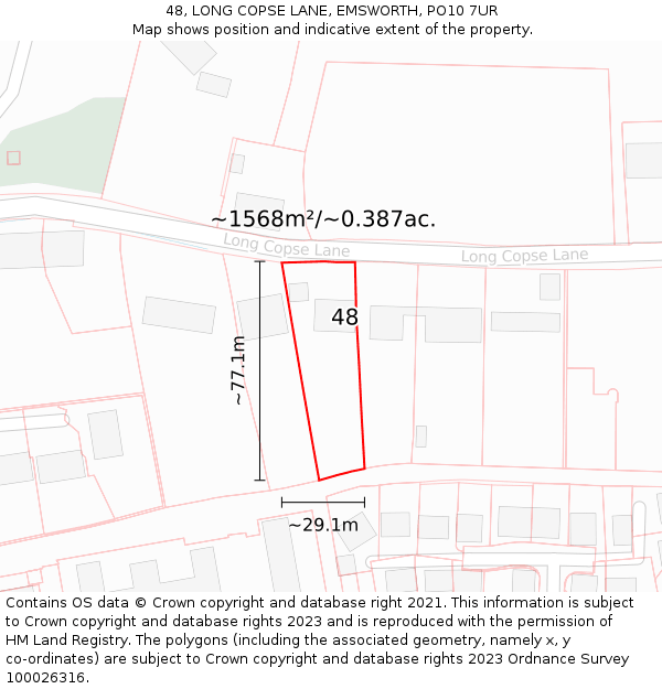 48, LONG COPSE LANE, EMSWORTH, PO10 7UR: Plot and title map