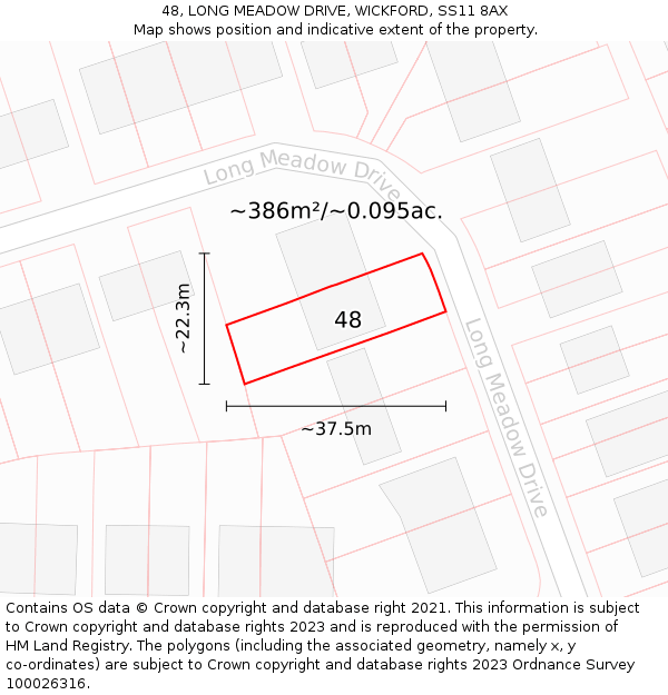 48, LONG MEADOW DRIVE, WICKFORD, SS11 8AX: Plot and title map