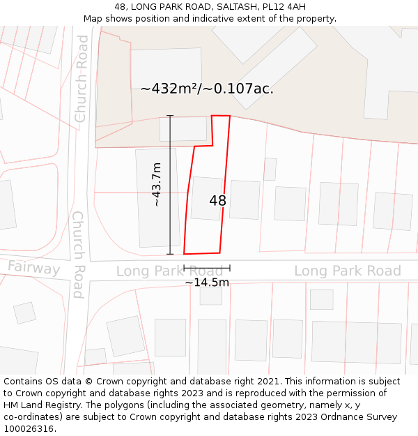 48, LONG PARK ROAD, SALTASH, PL12 4AH: Plot and title map