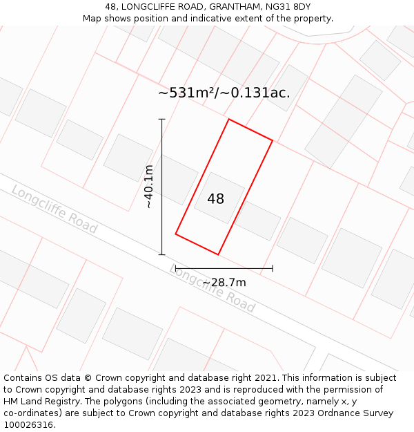 48, LONGCLIFFE ROAD, GRANTHAM, NG31 8DY: Plot and title map