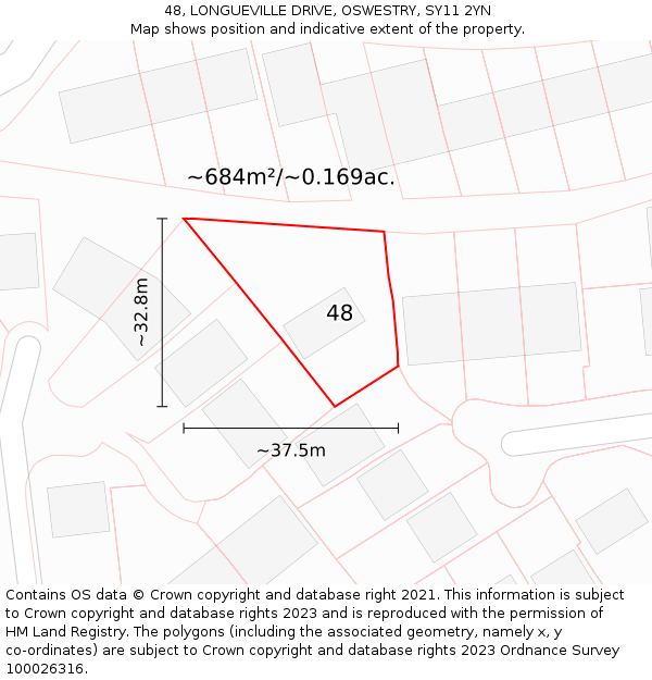 48, LONGUEVILLE DRIVE, OSWESTRY, SY11 2YN: Plot and title map