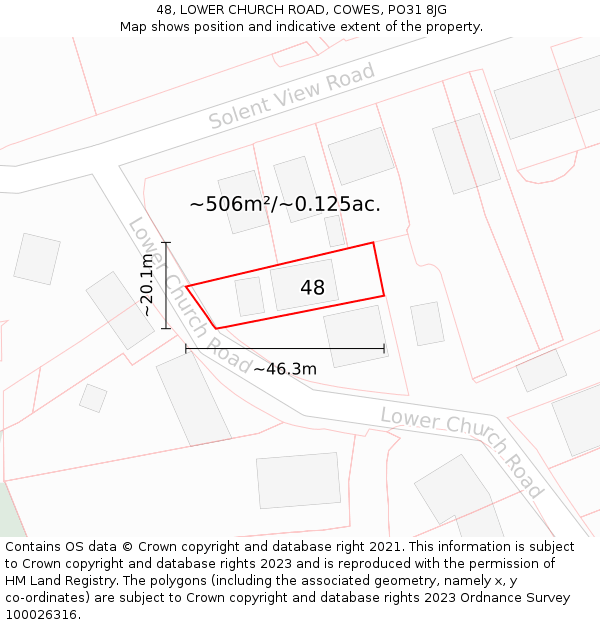 48, LOWER CHURCH ROAD, COWES, PO31 8JG: Plot and title map