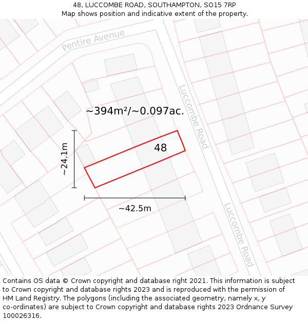 48, LUCCOMBE ROAD, SOUTHAMPTON, SO15 7RP: Plot and title map