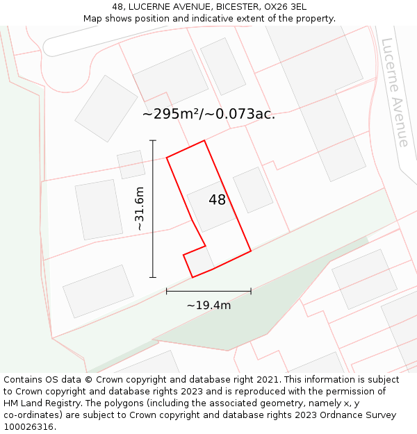 48, LUCERNE AVENUE, BICESTER, OX26 3EL: Plot and title map