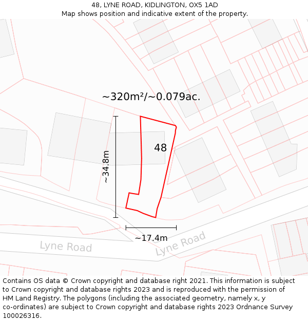 48, LYNE ROAD, KIDLINGTON, OX5 1AD: Plot and title map