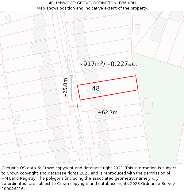 48, LYNWOOD GROVE, ORPINGTON, BR6 0BH: Plot and title map