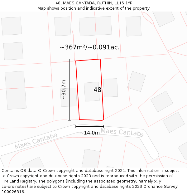 48, MAES CANTABA, RUTHIN, LL15 1YP: Plot and title map