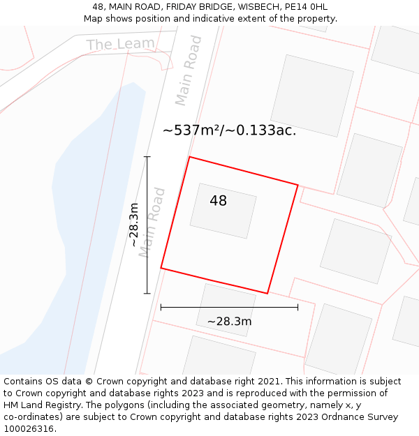 48, MAIN ROAD, FRIDAY BRIDGE, WISBECH, PE14 0HL: Plot and title map