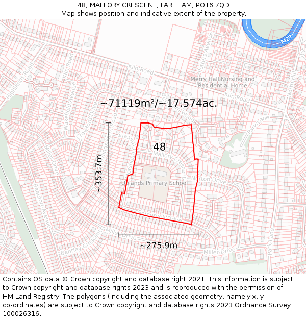 48, MALLORY CRESCENT, FAREHAM, PO16 7QD: Plot and title map