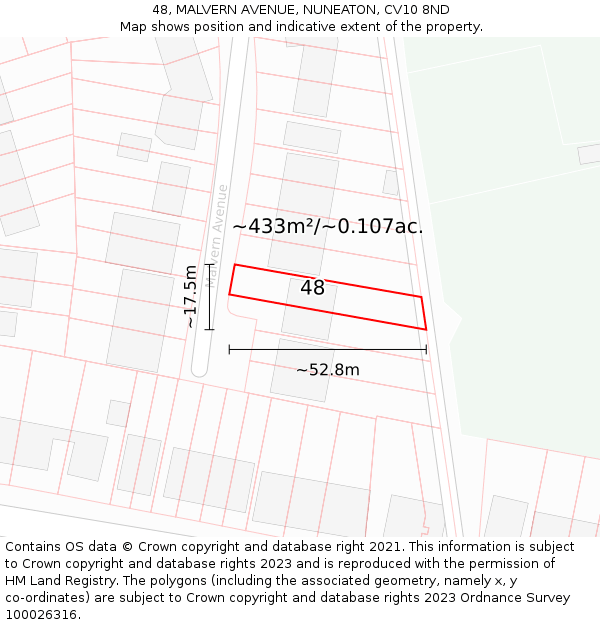 48, MALVERN AVENUE, NUNEATON, CV10 8ND: Plot and title map