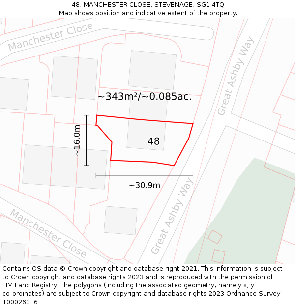 48, MANCHESTER CLOSE, STEVENAGE, SG1 4TQ: Plot and title map