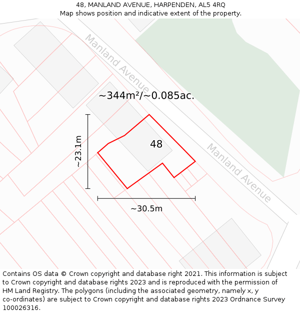 48, MANLAND AVENUE, HARPENDEN, AL5 4RQ: Plot and title map