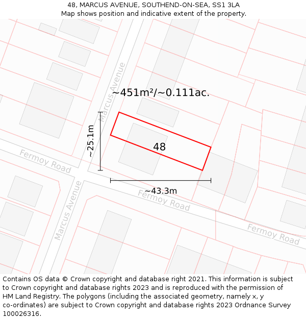 48, MARCUS AVENUE, SOUTHEND-ON-SEA, SS1 3LA: Plot and title map
