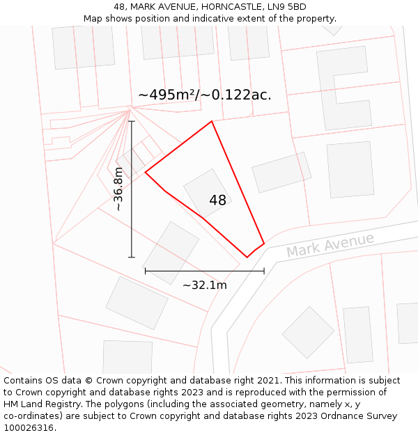 48, MARK AVENUE, HORNCASTLE, LN9 5BD: Plot and title map