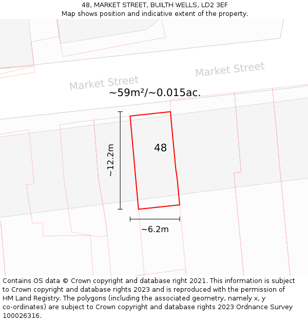 48, MARKET STREET, BUILTH WELLS, LD2 3EF: Plot and title map