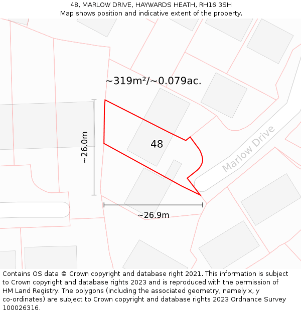 48, MARLOW DRIVE, HAYWARDS HEATH, RH16 3SH: Plot and title map