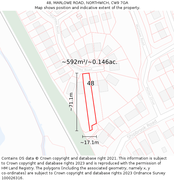 48, MARLOWE ROAD, NORTHWICH, CW9 7GA: Plot and title map