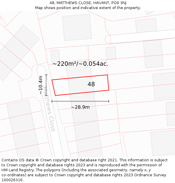 48, MATTHEWS CLOSE, HAVANT, PO9 3NJ: Plot and title map