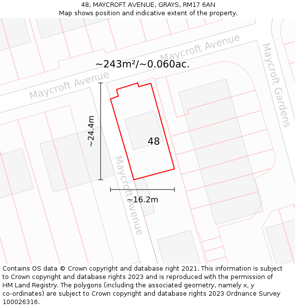 48, MAYCROFT AVENUE, GRAYS, RM17 6AN: Plot and title map