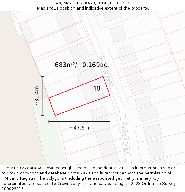 48, MAYFIELD ROAD, RYDE, PO33 3PR: Plot and title map