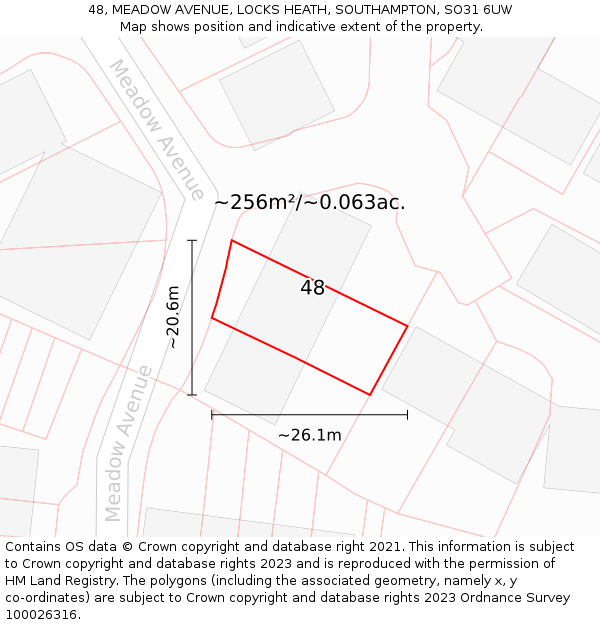 48, MEADOW AVENUE, LOCKS HEATH, SOUTHAMPTON, SO31 6UW: Plot and title map