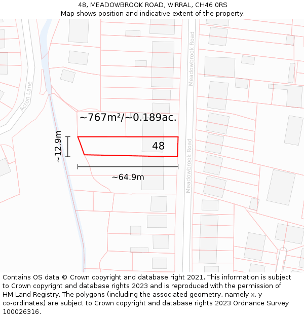 48, MEADOWBROOK ROAD, WIRRAL, CH46 0RS: Plot and title map