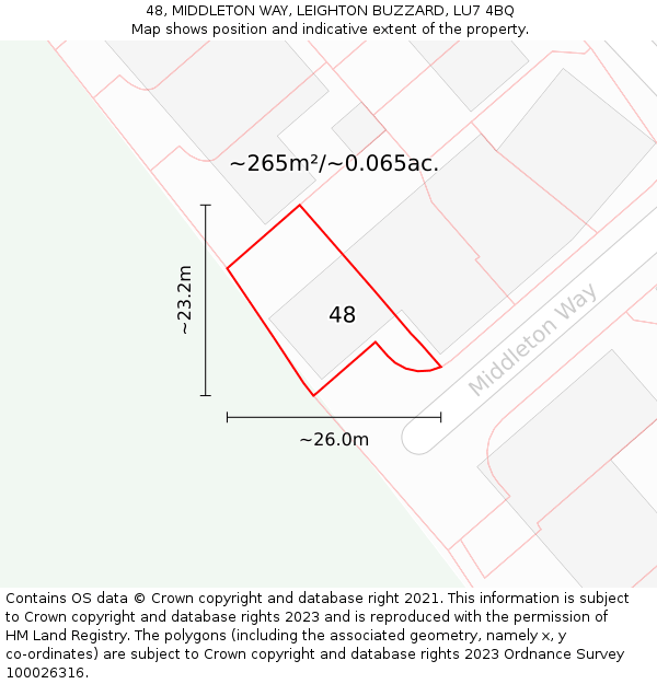 48, MIDDLETON WAY, LEIGHTON BUZZARD, LU7 4BQ: Plot and title map