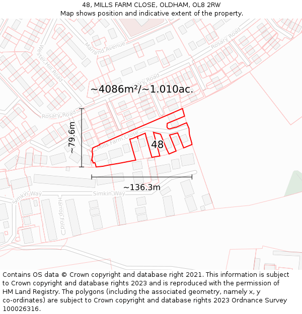 48, MILLS FARM CLOSE, OLDHAM, OL8 2RW: Plot and title map