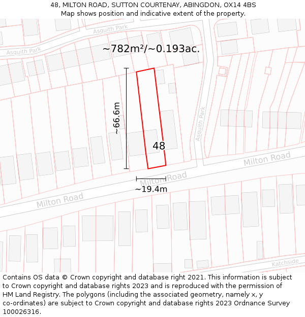 48, MILTON ROAD, SUTTON COURTENAY, ABINGDON, OX14 4BS: Plot and title map