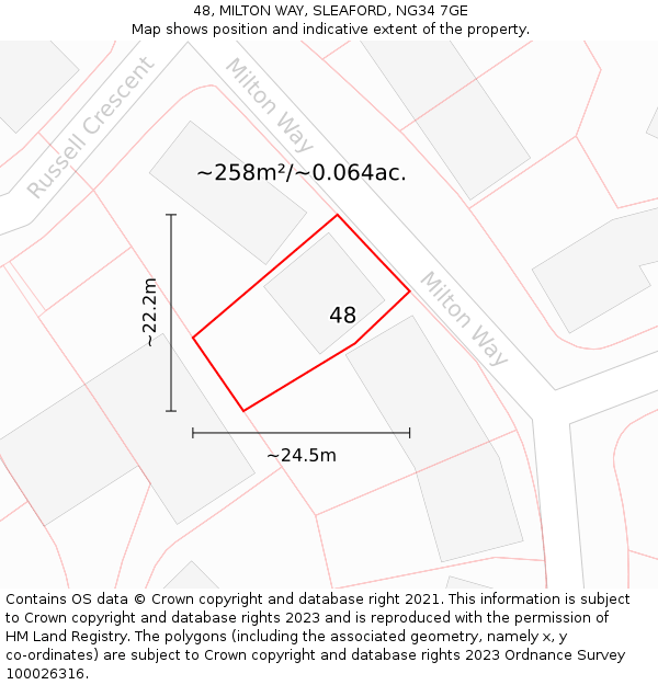 48, MILTON WAY, SLEAFORD, NG34 7GE: Plot and title map
