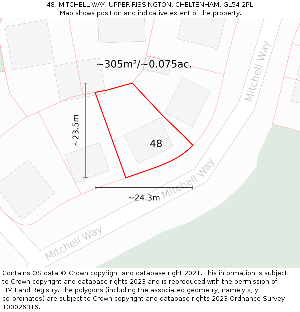 48, MITCHELL WAY, UPPER RISSINGTON, CHELTENHAM, GL54 2PL: Plot and title map