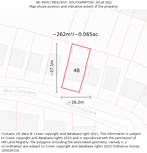 48, MON CRESCENT, SOUTHAMPTON, SO18 5QU: Plot and title map