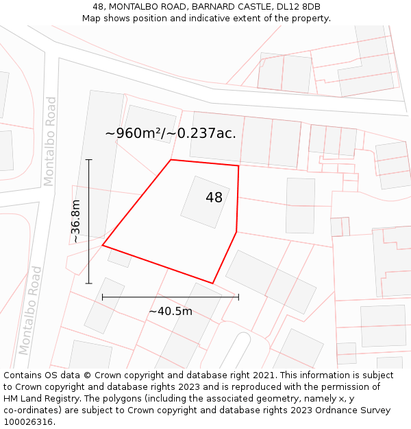 48, MONTALBO ROAD, BARNARD CASTLE, DL12 8DB: Plot and title map