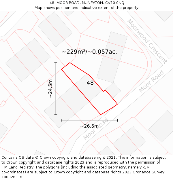 48, MOOR ROAD, NUNEATON, CV10 0NQ: Plot and title map