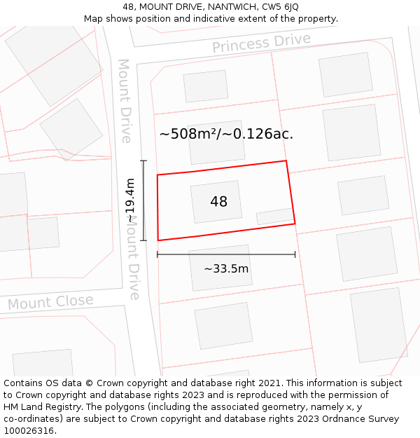 48, MOUNT DRIVE, NANTWICH, CW5 6JQ: Plot and title map