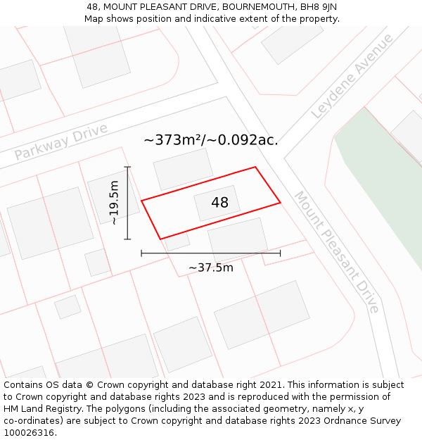 48, MOUNT PLEASANT DRIVE, BOURNEMOUTH, BH8 9JN: Plot and title map