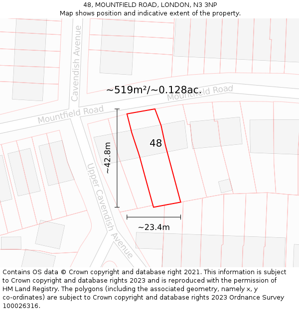 48, MOUNTFIELD ROAD, LONDON, N3 3NP: Plot and title map