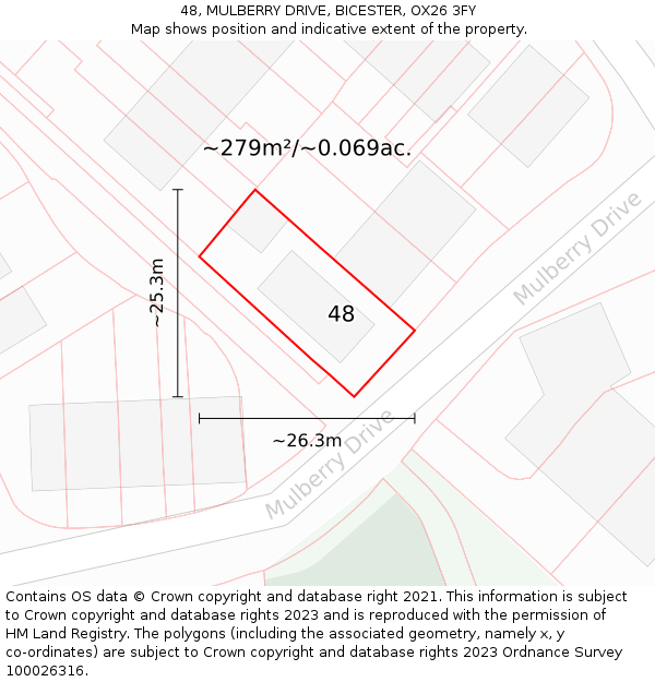 48, MULBERRY DRIVE, BICESTER, OX26 3FY: Plot and title map