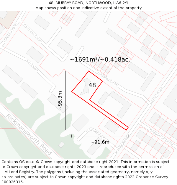 48, MURRAY ROAD, NORTHWOOD, HA6 2YL: Plot and title map
