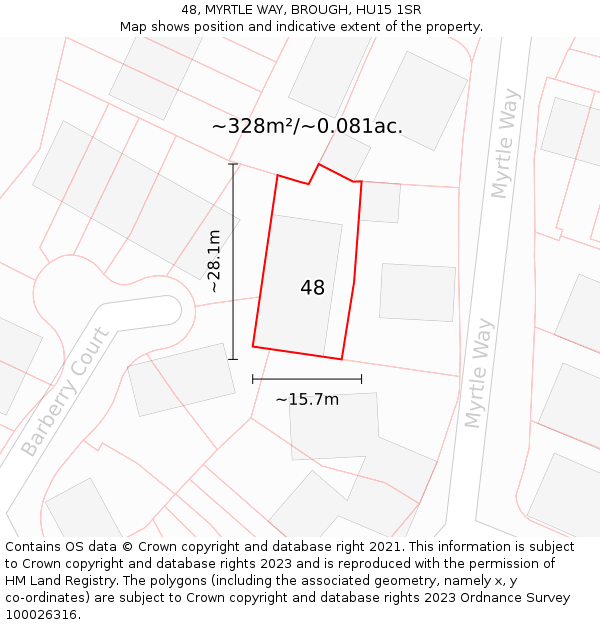 48, MYRTLE WAY, BROUGH, HU15 1SR: Plot and title map