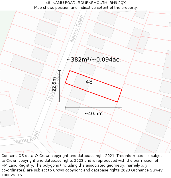 48, NAMU ROAD, BOURNEMOUTH, BH9 2QX: Plot and title map