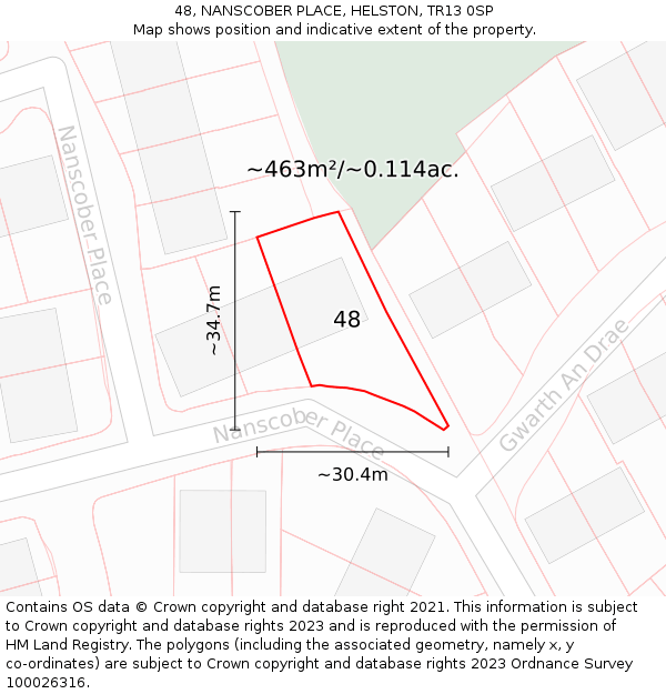 48, NANSCOBER PLACE, HELSTON, TR13 0SP: Plot and title map