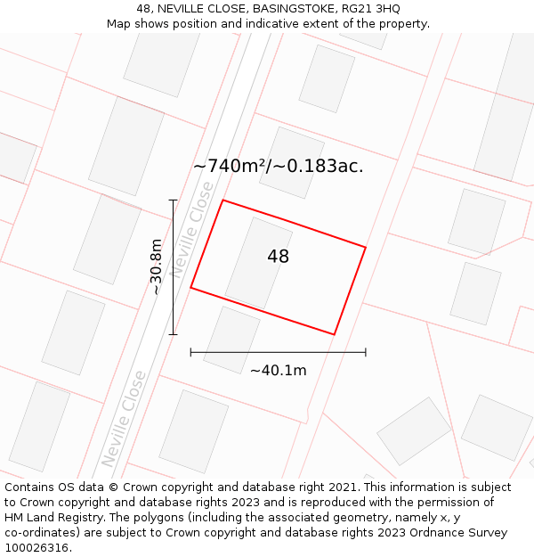 48, NEVILLE CLOSE, BASINGSTOKE, RG21 3HQ: Plot and title map