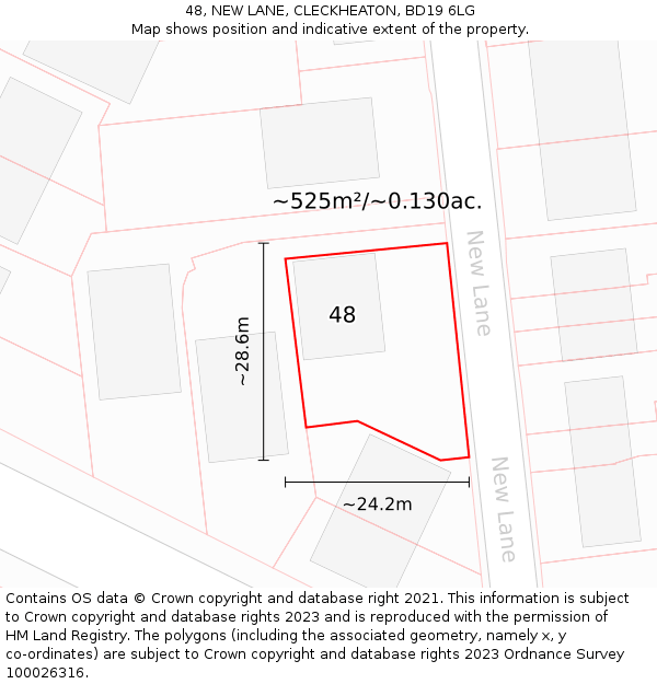 48, NEW LANE, CLECKHEATON, BD19 6LG: Plot and title map